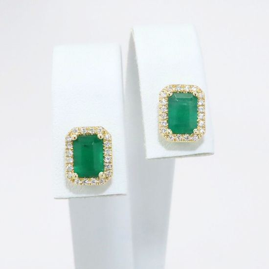 Picture of 14k Yellow Gold & Emerald Earrings with Diamond Halos