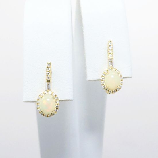 Picture of 14k Yellow Gold & Oval Opal Cabochon Drop Earrings with Diamond Accents