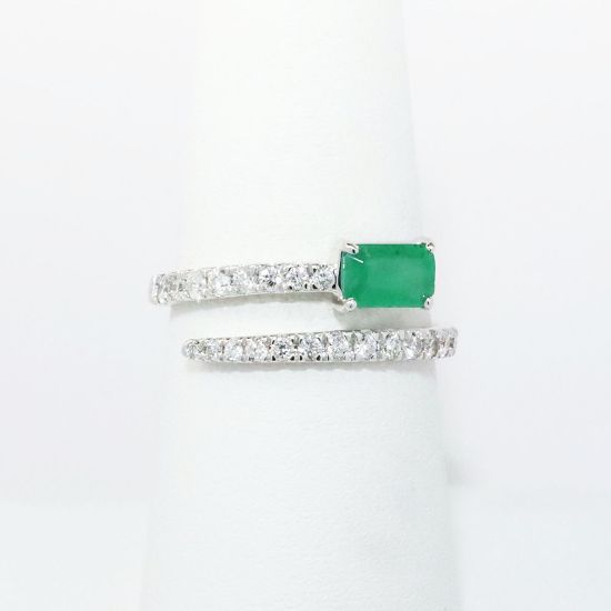 Picture of 14k White Gold & Diamond Bypass Ring with Emerald Baguette Accent