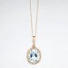 Picture of 14k Rose Gold Necklace and Oval Cut Aquamarine Pendant with Diamond Halo