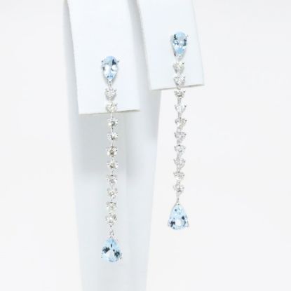 Picture of 14k White Gold, Pear Cut Aquamarine & Diamond Drop Earrings