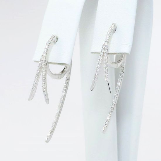 Picture of 14k White Gold & Diamond Triple Dangle Huggie Earrings