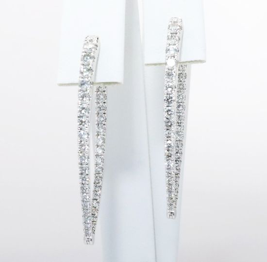 Picture of 14k White Gold & Graduated Diamonds Pointed Hoop Earrings