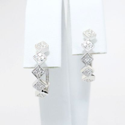 Picture of 18k White Gold Squares with Diamond Clusters Hoop Earrings