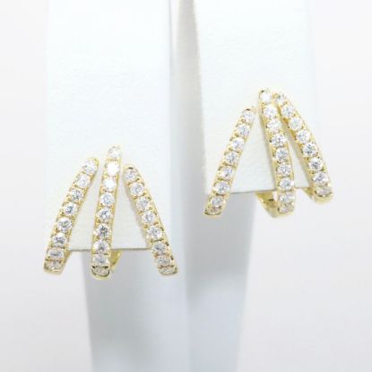 Picture of 14k Yellow Gold & Diamond Triple Hoop Huggie Earrings