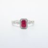 Picture of 14k White Gold & Emerald Cut Ruby Ring with Diamond Halo