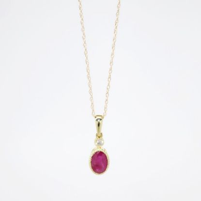 Picture of 14k Yellow Gold Necklace with Oval Cut Ruby Pendant with Diamond Accent