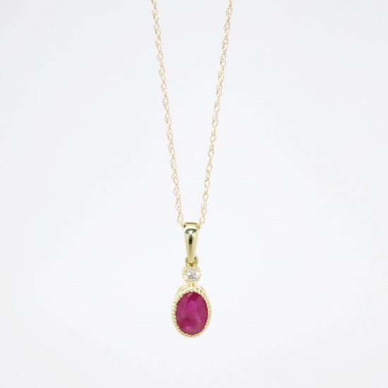 Picture of 14k Yellow Gold Necklace with Oval Cut Ruby Pendant with Diamond Accent