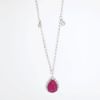 Picture of 14k White Gold Necklace with Pear Cut Ruby Pendant with Diamond Halo & Diamond Stations 