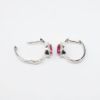 Picture of 14k White Gold & Oval Cut Ruby Huggie Earrings with Diamond Halos