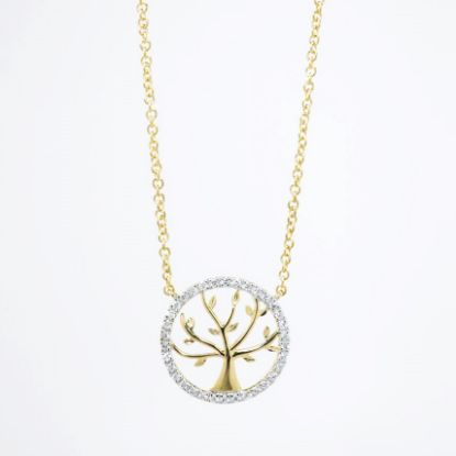 Picture of 14k Yellow Gold Necklace with Tree of Life Pendant with Diamond Halo