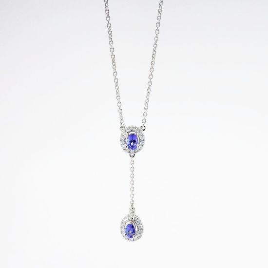 Picture of 14k White Gold & Tanzanite Lariat Necklace with Diamond Halos