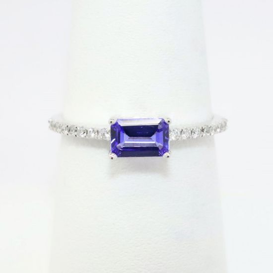 Picture of 14k White Gold & Emerald Cut Tanzanite Ring with Diamond Accents