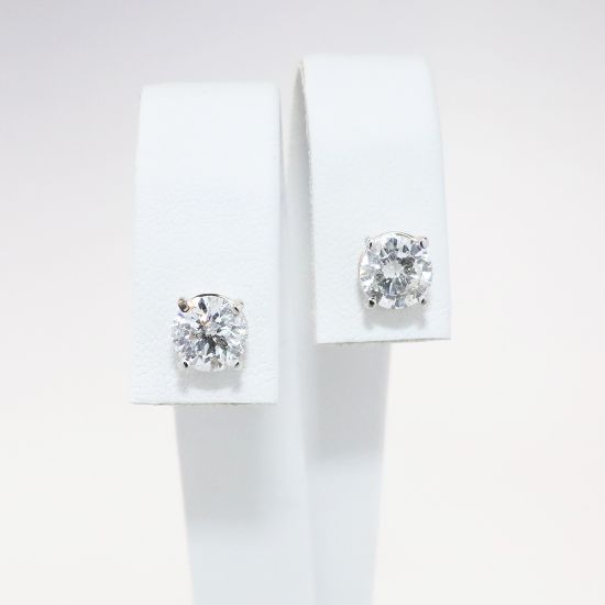 Picture of 14k White Gold & Round Brilliant Cut Diamond Solitaire Earrings