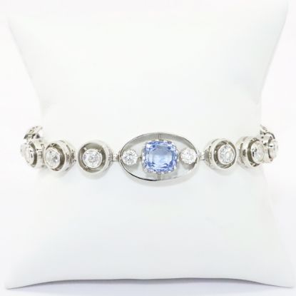 Picture of Vintage Inspired Platinum, Diamond and Cushion Cut, Light Blue Sapphire Bracelet