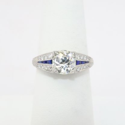 Picture of Art Deco Inspired Platinum, Old European Cut Diamond & Sapphire Ring