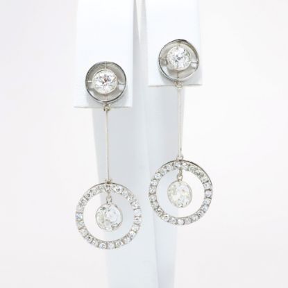 Picture of Art Deco Style Platinum & 18k White Gold & Old European Cut Diamond Drop Earrings