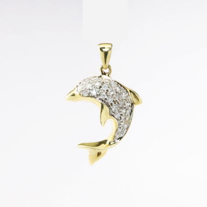 Picture of 14k Yellow Gold & Pavé Set Diamond Dolphin Pendant