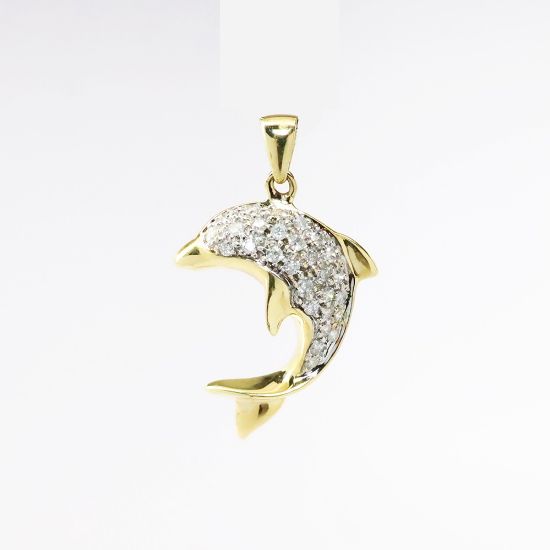 Picture of 14k Yellow Gold & Pavé Set Diamond Dolphin Pendant