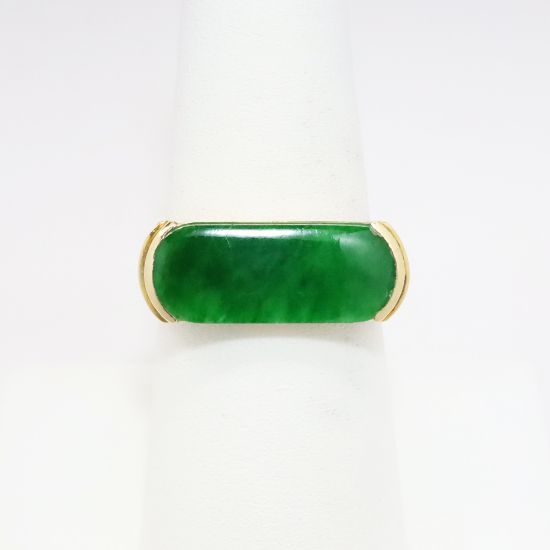 Picture of 14k Yellow Gold & Rounded Nephrite Jade Bar Ring