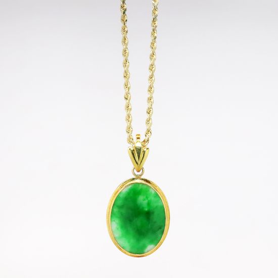 Picture of 14k Yellow Gold Necklace with Oval Nephrite Jade Cabochon Pendent