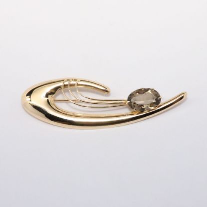 Picture of Vintage 1960's Finnish 14k Yellow Gold & Smokey Quartz Modernist Brooch