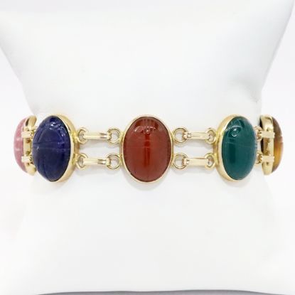 Picture of 14k Yellow Gold and Carved Multi-Gemstone Scarab Bracelet