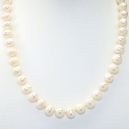 Picture of Hand Strung White Pearl Necklace with 18k Yellow Gold Clasp