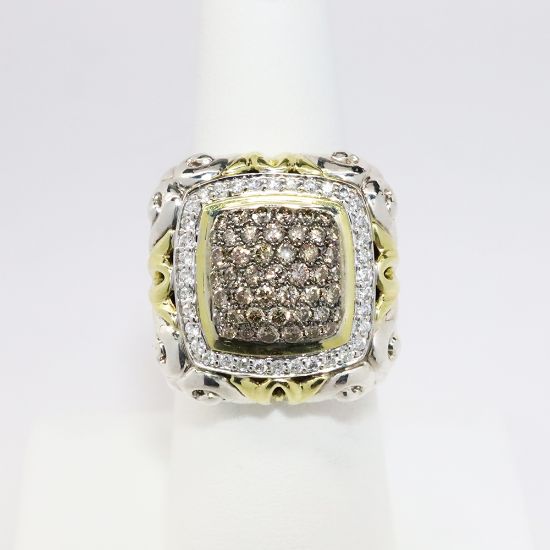 Picture of 18k Yellow Gold & Sterling Silver with Brown & White Diamonds Ring by Charles Krypell