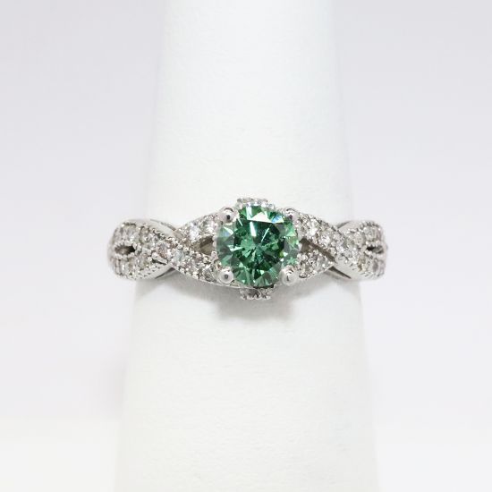 Picture of 14k White Gold & Green-Blue Diamond Solitaire Ring