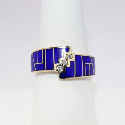 Picture of Southwest Inspired 14k Yellow Gold & Inlaid Lapis Ring with Diamond Accents