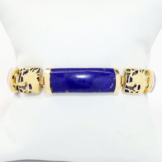 Picture of 14k Yellow Gold & Lapis Lazuli Bracelet with Chinese Inspired Dragon Stations