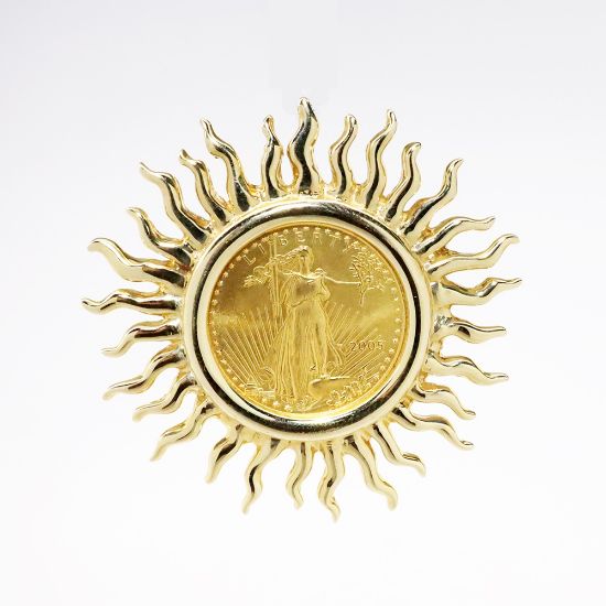 Picture of 1/4oz US Walking Liberty Coin Set in 14k Yellow Gold Sun Bezel Pendant