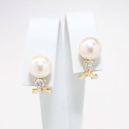 Picture of 14k Yellow Gold Pearl and Diamond Earrings