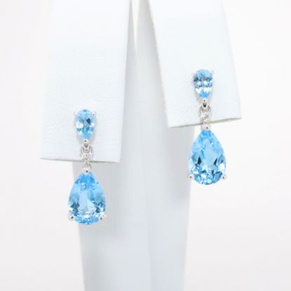 Picture of 10k White Gold & Pear Cut Blue Topaz Drop Earrings with Diamond Accents