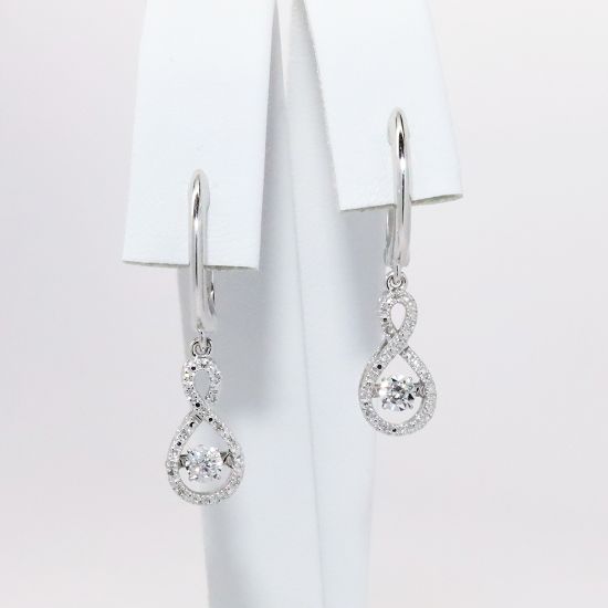 Picture of 10k White Gold & Diamond Infinity Drop Earrings with Trembling Diamond Centers