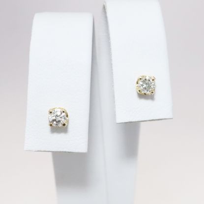 Picture of 14k Yellow Gold & Round Brilliant Cut Diamond Solitaire Stud Earrings 