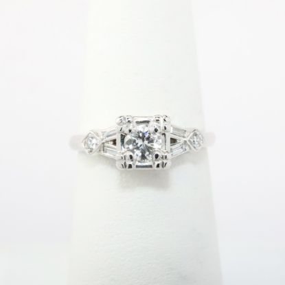 Picture of Vintage 14k White Gold & Round Brilliant Cut Diamond Ring with Baguette Cut Accents