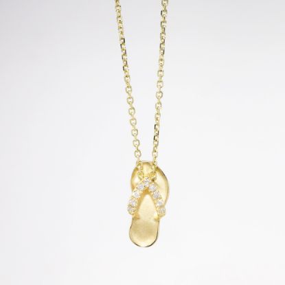 Picture of 14k Yellow Gold Necklace with Diamond Accented Flip Flop Pendant