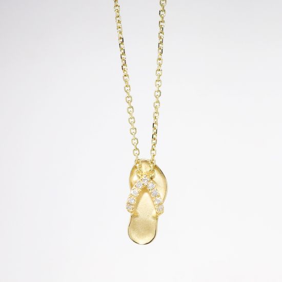 Picture of 14k Yellow Gold Necklace with Diamond Accented Flip Flop Pendant