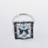 Picture of 18k White Gold & Oval Cut Aquamarine Ring with Squared Blue Sapphire & Diamond Halo