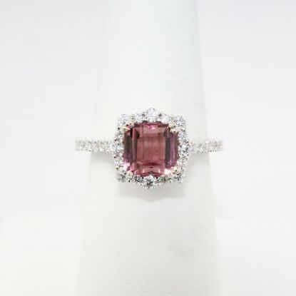 Picture of Vintage Inspired Square Cut Pink Tourmaline Ring with Diamond Halo