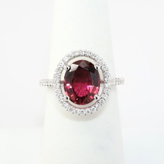 Picture of 18k White Gold & Oval Cut Pink Tourmaline Ring with Diamond Halo