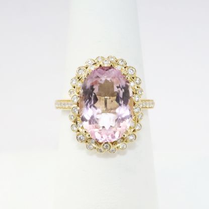 Picture of 14k Yellow Gold & Oval Cut Pink Tourmaline Ring with Staggered Diamond Halo