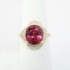 Picture of 14k Yellow Gold & Dark Pink Tourmaline Ring with Pavé Set, Quatrefoil Shaped Diamond Halo