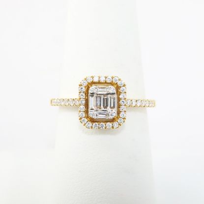 Picture of 18k Yellow Gold with Round & Baguette Cut Diamond Cluster Ring with Diamond Halo