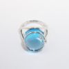 Picture of 14k White Gold & Oval Blue Topaz Cabochon Ring with Diamond Accents 