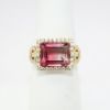 Picture of 14k Yellow Gold & Ombre, Emerald Cut Pink Tourmaline Ring with Diamond Accents