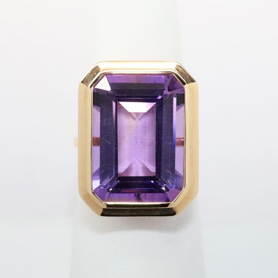 Picture of 18k Rose Gold & Bezel Set, Emerald Cut Amethyst Ring