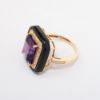 Picture of 18k Rose Gold & Emerald Cut Amethyst Ring with Geometric Black Agate & Diamond Halo